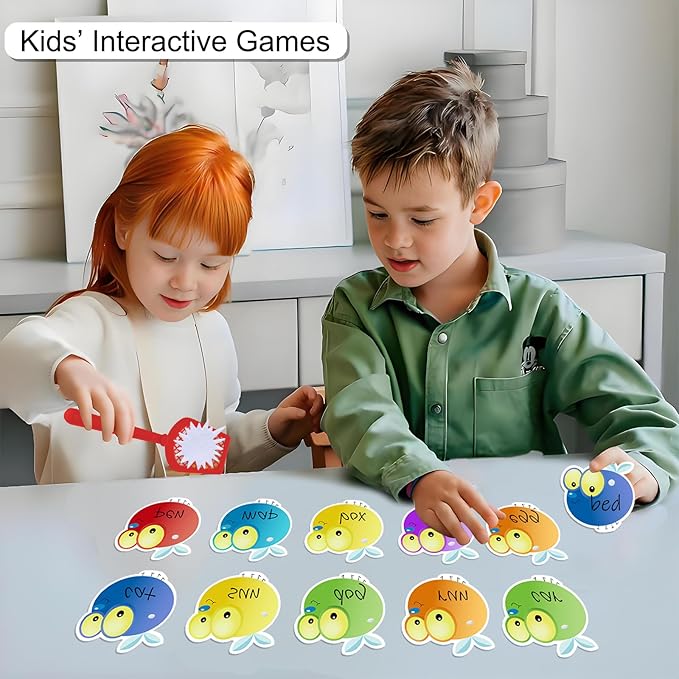 Sight Word Swat 56 Pcs Fly Dry Erase Cards 4 Fly Swatters Kids Educational Toys Sight Word Games Board Games Interactive Toys for Toddler