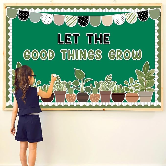 ZOiiWA Spring Potted Plant Bulletin Board Set Spring Greenery Classroom Bulletin Board Decoration Motivational Plant Cutouts Let The Good Things Grow Paper Cutouts Kit for School Home Office Decor