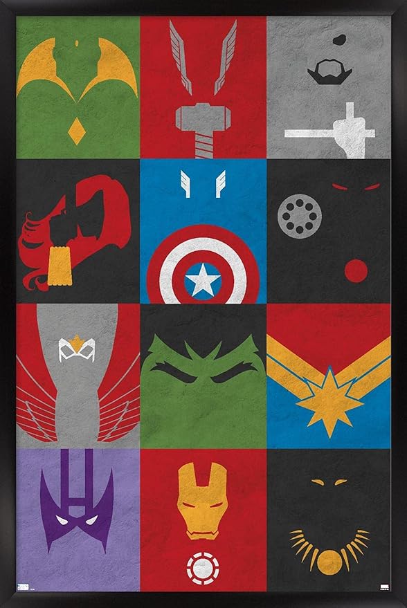 Trends International Marvel Comics - Avengers - Minimalist Grid Wall Poster, 22.375" x 34", Black Framed Version