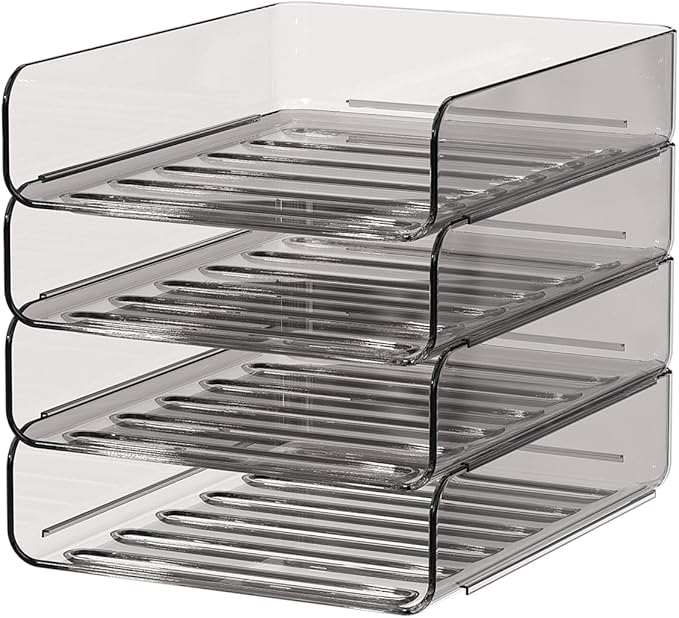 Clear Paper Organizer - Brown Acrylic Stackable Paper Tray for Desk, 4-Tier Letter Tray Organizer with Smooth Edges and Rounded Corners