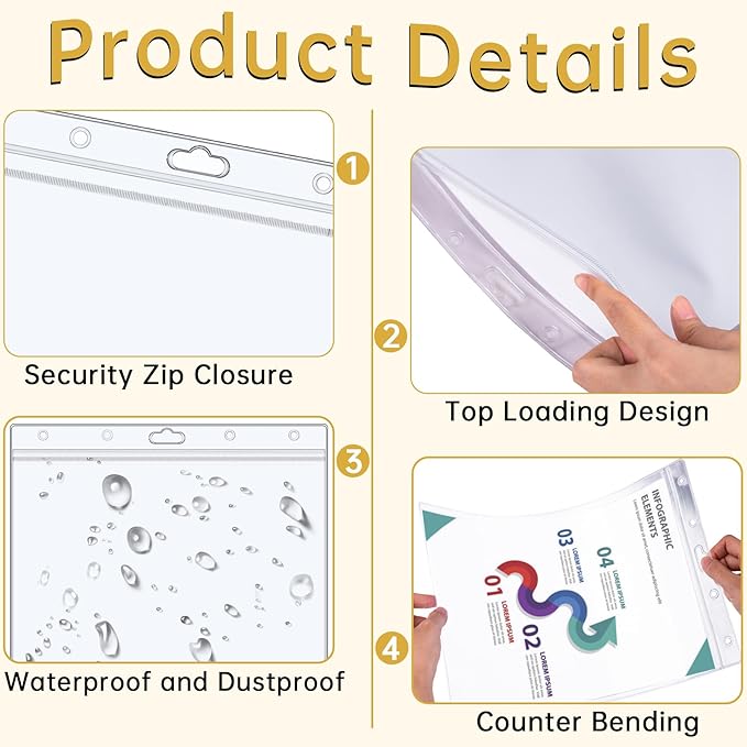 AKONEGE 12PCS Hard Sheet Protectors 8.5 x 11 Waterproof Resealable Zip Paper Page Protectors Clear Rigid Plastic Sleeves for Photos Certificate, Heavy Duty Document Holder Wall Sign Holder, Vertical