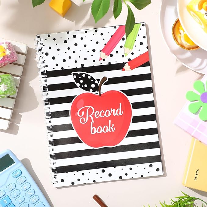Teacher Record Book Teacher Grade Book 2026-2027 Apple Spiral Bound Record Class Planner 2026 Gradebook Office Favors for Classroom Attendance Supplies Double Sided Printing