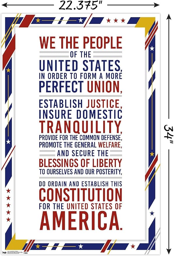 Trends International The United States Of America - Constitution Preamble Wall Poster, 22.375" x 34", Poster & Clip Bundle