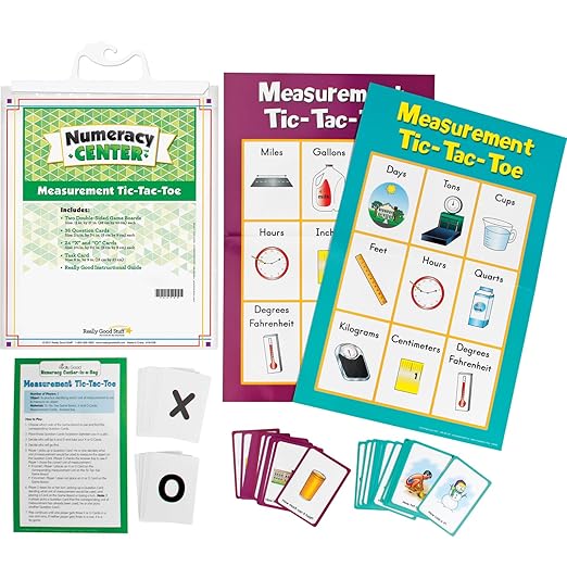Really Good Stuff Measurement Tic-Tac-Toe Numeracy Center - 1 Kit - Ages 7-8, Grades 2-3