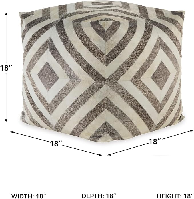 Signature Design by Ashley Hartselle Casual Geometric Patterned Pouf 18 x 18 Inches, Beige & Light Brown