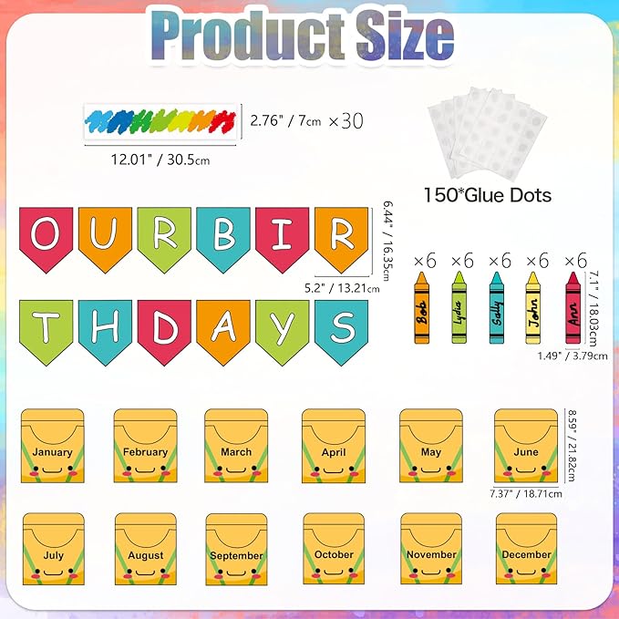 Birthday Bulletin Board Set for Classroom Decorations Pencil Box Cutouts Colorful Pencil Tags with Trim Borders for Back to School Birthday Chalkboard Door Wall Decors Supplies