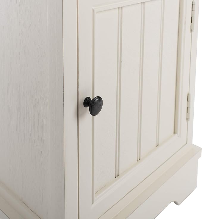 SAFAVIEH Home Collection – Connery Distressed Vintage White Storage Cabinet with Rattan Baskets & Bottom Door, Farmhouse Accent Storage, Fully Assembled (AMH5742B)
