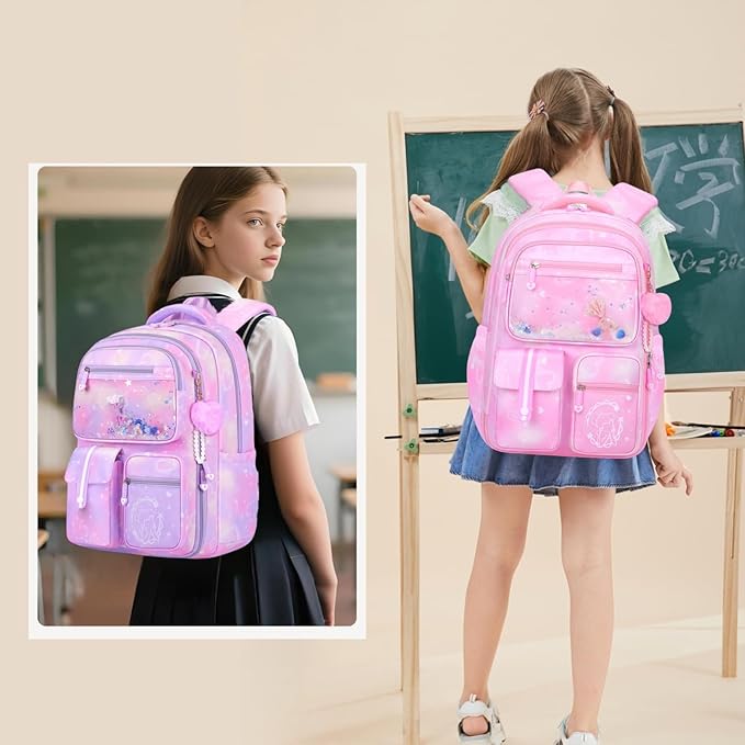 Backpack for Girls Cute Bow Kids Backpack for Elementary School Students Bookbag Middle School Bags for Girls Travel Back Pack, Dreamy Blue