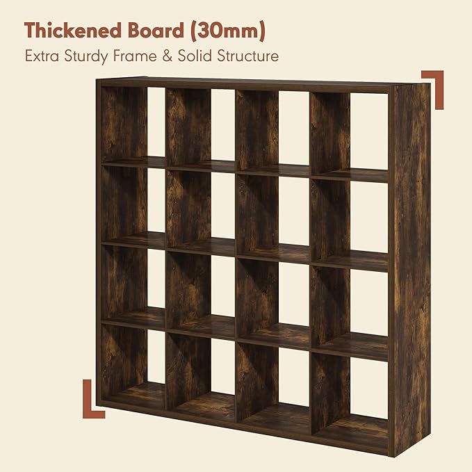 Furinno Cubicle Record Player Stand with Vinyl Storage, 16-Cube 1.2 Extra Thick Vinyl Record Storage, Open Back Media Shelf for CD DVD Blueray Game Disc, for Living Room, Home Office, Amber Pine