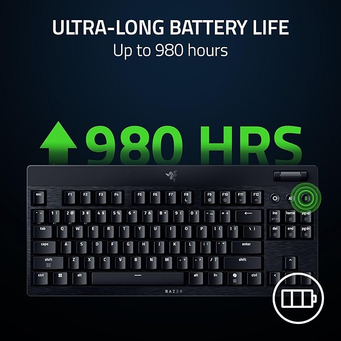 Razer BlackWidow V4 Low Profile TKL HyperSpeed Wireless Gaming Keyboard: Green Mechanical Switches - 2.4GHz Wireless & Bluetooth - Multi-Function Roller - 3 Control Buttons - Long Battery Life