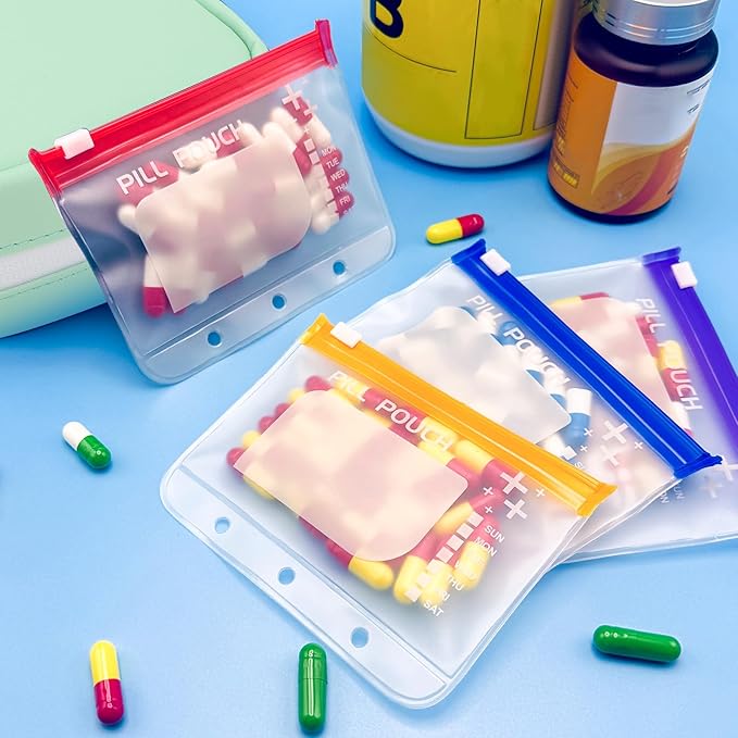 A8 Waterproof Pill Organizer Set, Twice-Daily Large Pill Organizer for Seven Days, Pill Storage with 14 Color-Coded Pouches, Reusable Travel Medicine Organizer