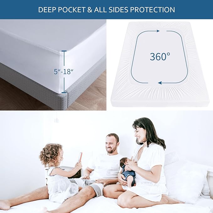 Waterproof Mattress Protector Full XL Size,Mattress Cover Protector, Smooth Top Mattress Protector for Kids, Breathable Skin Friendly and Noiseless Fitted Sheet,Full XL Size,Polyester