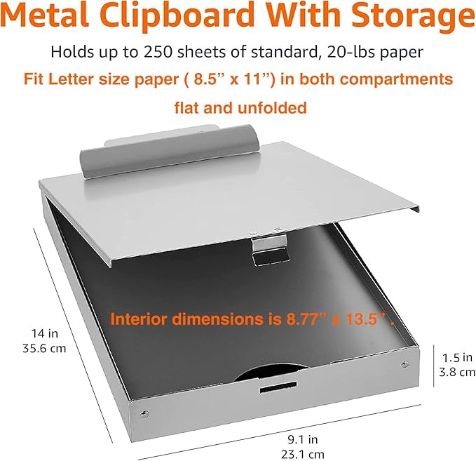 Amazon Basics Metal Storage Clipboard, Three-Tier, Office Supplies, Letter Size, Silver, 10-Pack