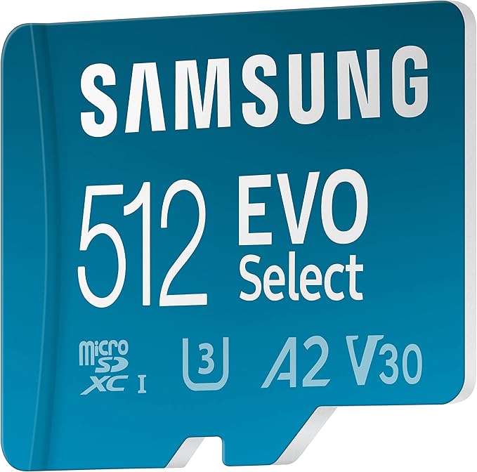 SAMSUNG EVO Select Micro SD-Memory-Card + Adapter, 512GB microSDXC 130MB/s Full HD & 4K UHD, UHS-I, U3, A2, V30, Expanded Storage for Android Smartphones, Tablets, Nintendo-Switch (MB-ME512KA/AM)