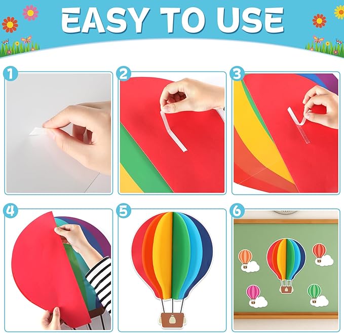 3D Hot Air Balloon Bulletin Board Set Colorful DIY Crafts Name Tags The Sky is The Limit Classroom Decorations Back to School Paper Cutouts for Motivational Nursery Supplies Teacher Wall Decor