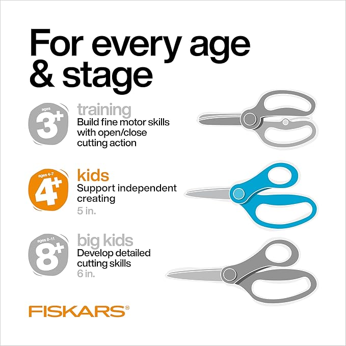Fiskars 5" SoftGrip Pointed-Tip Glitter Scissors for Kids Ages 4-7, Scissors for School or Crafting, Back to School Supplies, Pink