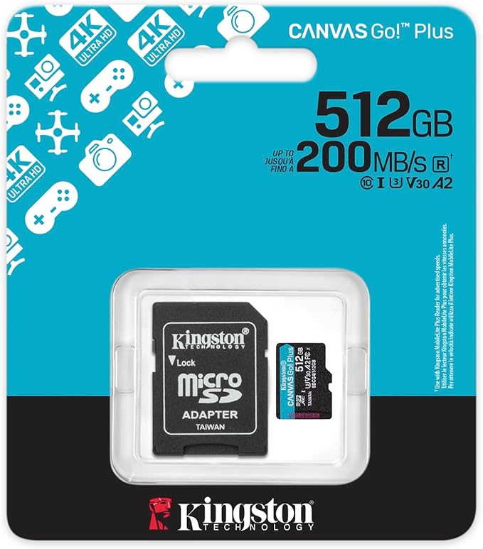 Kingston Canvas Go Plus 512GB microSD Card | Up to 200MB/s | Class 10, UHS-I, U3, V30, A2 | SDCG4/512GB