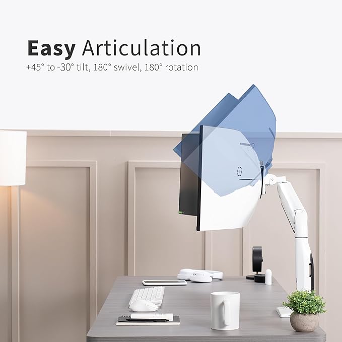 VIVO Premium Tilt Joint Ultrawide Monitor Stand, Fits up to 49 inch Computer Screens, Single Articulating Pneumatic Arm, C-Clamp and Grommet Desk Mount, Max VESA 200x100, White, STAND-V100HW