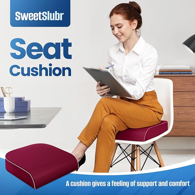 Seat Cushion for Tailbone Pain Relief, Office Chair Cushion, Memory Foam Large Chair Cushion with Non-Slip Cover for Soft Support at Office Chair, Car Seat, Airplane Red/Large