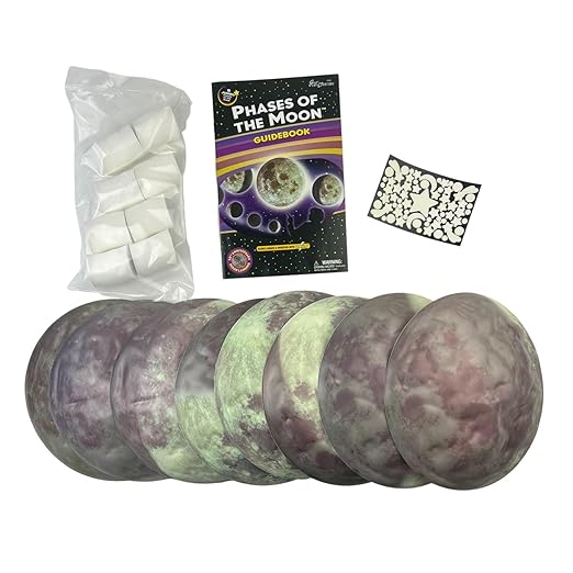 Phases of the Moon Kit with 8 Glow-in-the-Dark 3-D Moons and 67 Glow-in-the-Dark Adhesive Stars with Phases of the Moon Guidebook