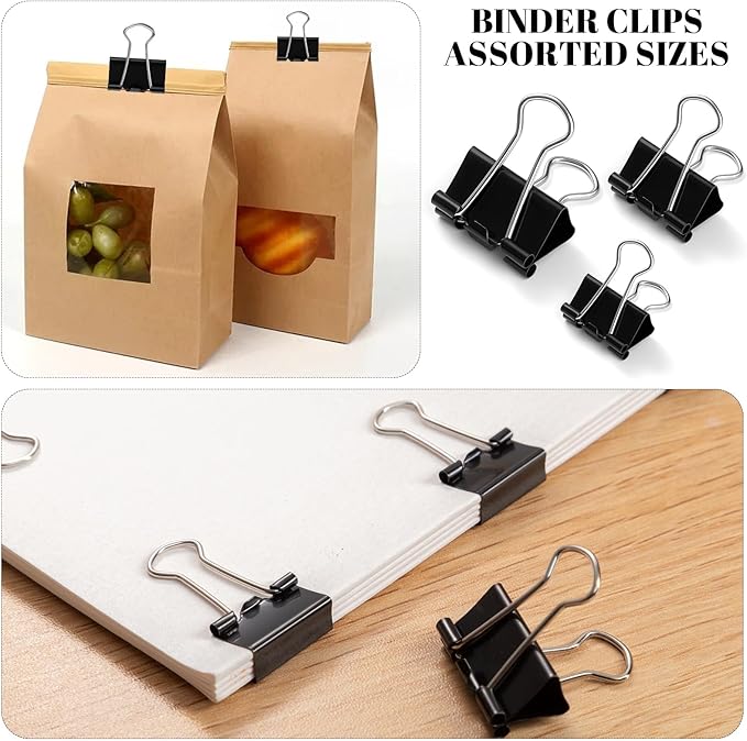 350 Pcs Paper Clips Assorted Sizes, Paperclips and Binderclips Office Supplies Set Paperclips Paper Clamps Rubber Bands Push Pins for Office and School Supplies