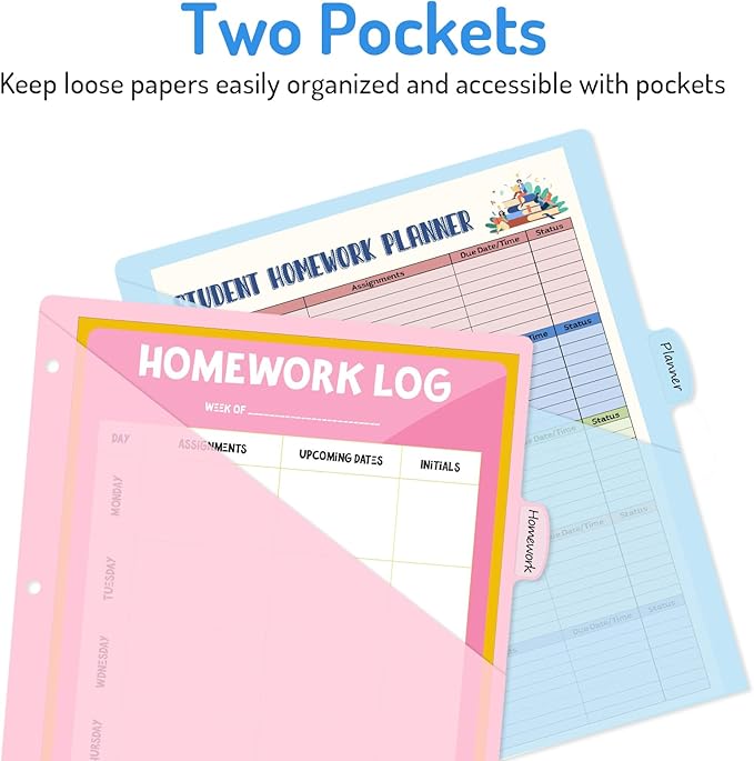 Forvencer 8 Count Dividers with Two Pockets, 8 tab Binder Dividers for 3 Ring Binder Organizer, Binder Divider with Tabs for School Office and Home Organization, Multicolor, 1 Set