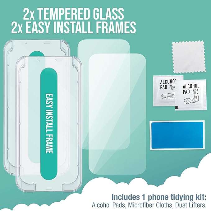 Smartish 2-Pack Tempered Glass Screen Protector for iPhone 15 Pro Max - Tuff Sheet - Easy Install Frame [Scratch Resistant] Case-Friendly - Dynamic Island Compatible - Clear 2-Pack