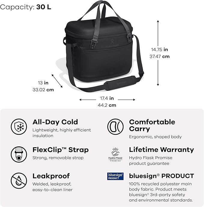 Hydro Flask Carryout Cooler - Insulated Portable Soft Cooler - 30 L Capacity in Capri Blue