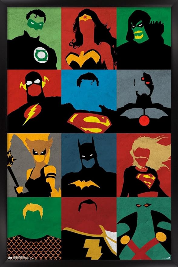 Trends International DC Comics - Justice League - Minimalist Wall Poster, 14.725" x 22.375", Black Framed Version
