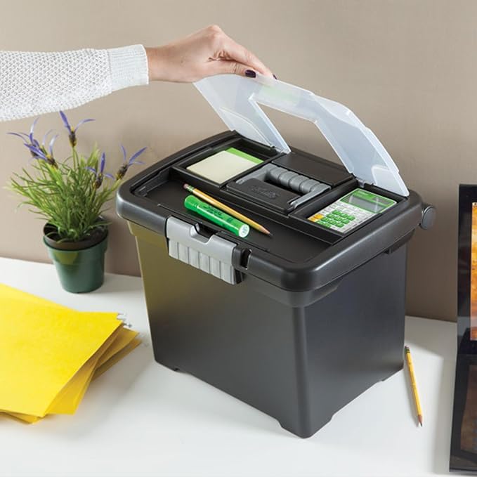 Sterilite Portable Lockable File Box Organizer with Handle and Clear Lid (8 Pack)