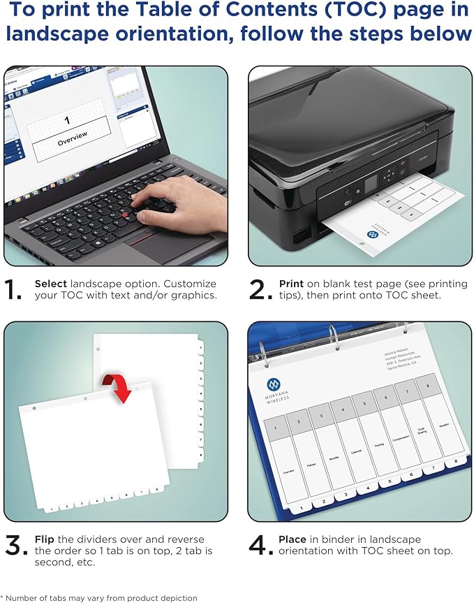 Avery Dividers for 3 Ring Binders, 12 Tabs per Set, Customizable Table of Contents, Classic White Tabs, Great for Organizing Reports, Projects, and More (11140)