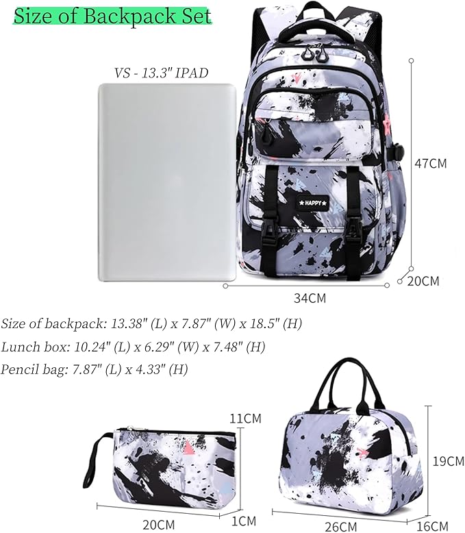 Kids Backpack for Girls School Bag with Lunch Box Elementary Middle High School Backpacks Students Boys Bookbag School Bags Set for Teens Girls (Blue)