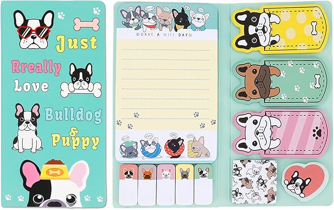 QPIXVB Funny Sticky Notes for Work,Bulldog Sticky Notes Set,440 Sheets,French Bulldog Gifts,Dog Mom Gifts for Women,Dog Stickers,Dogs Themed Writing Memo Pads for Students School Supplies
