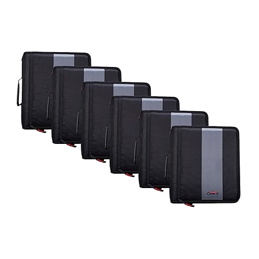 Case-it Classic Zipper Binder | 2-Inch O-Rings, 350 Sheet Capacity, Multiple Storage Pockets & Shoulder Strap | School & Office Organizer | D-251 Jet Black | 6 Pack