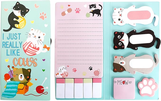 QPIXVB Cute Sticky Notes,440 Sheets Cat Sticky Notes,Cat Gifts for Women,School Supplies,Cartoon Animal Cats Self-Stick Note Pads,Cats Lover Christmas Gifts,Note Pads Set for Students Office Supplies