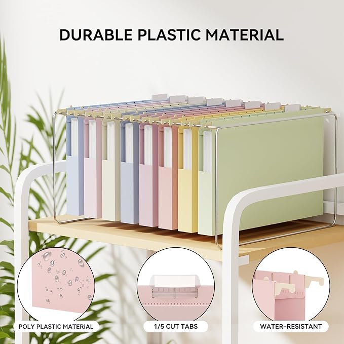 Ansook Legal Size Hanging File Folders Extra Capacity,Heavy Duty 1'' Expandable File Folders with Tabs,12 Pack Pastel Plastic Hang Folders for Filing Cabinet,Desk File Organizer for Office School
