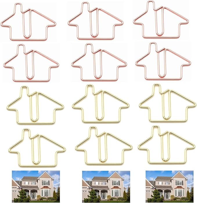 40 Pcs Cute House-Shaped Metal Paper Clips Set-Unique Gold and Rose Gold Paperclips for Office, School and Party Decor