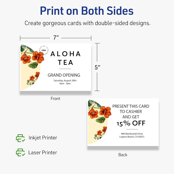 Avery Printable Rectangle Cards, Sure Feed Technology, 5" x 7", Matte White Cardstock, Laser/Inkjet Printable, 100 Total, Great for Invitations and Thank You Messages
