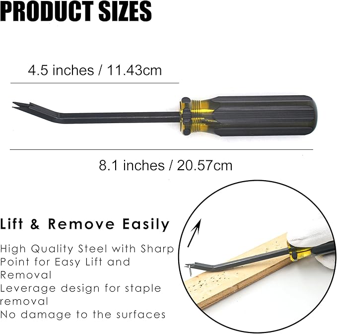 Heavy Duty Staple Remover with Double Pronged Head, Tack Puller Industrial Staple Remover Upholstery Tool for Furniture Floor Carpet Carton, 2 Pack