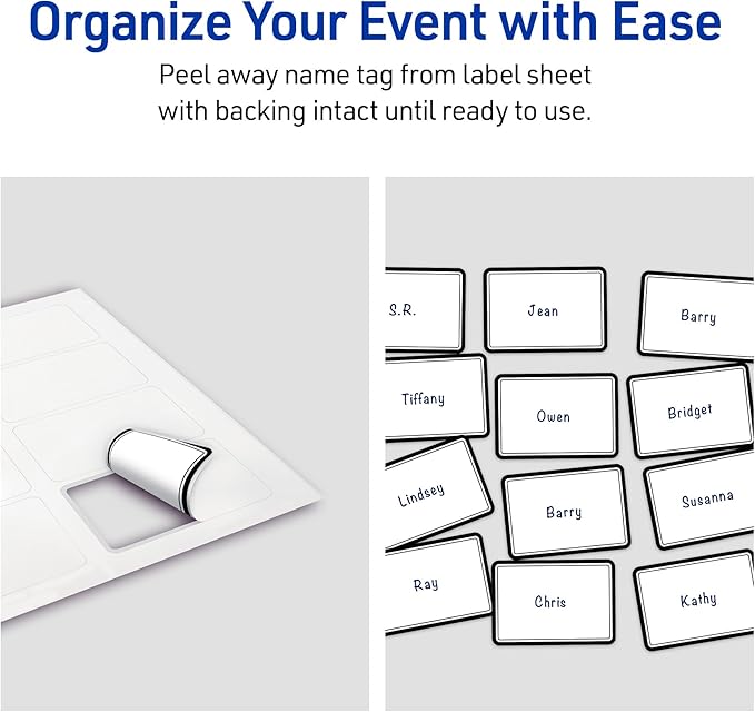 Avery Printable Adhesive Name Tags, 2-1/3" x 3-3/8", Matte White with Double Black Border Design, Removable, Laser & Inkjet Compatible, 80 Total, Great Name Badges for Weddings & Events