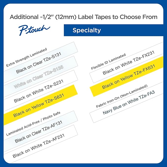 Brother Genuine P-touch, TZe-531CS, 0.47” x 26.2’, Black on Blue Laminated Label Tape