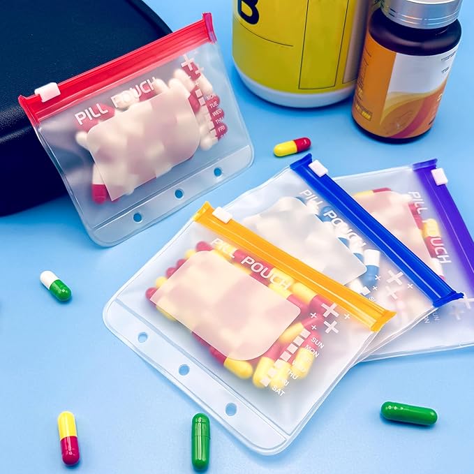 A8 Waterproof Pill Organizer Set, Twice-Daily Large Pill Organizer for Seven Days, BPA Free, Pill Storage with 14 Color-Coded Pouches, Reusable Travel Medicine Organizer
