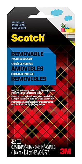 Scotch Removable Double-Sided Mounting Squares, Black, 432 Pre-Cut Foam Squares, 0.45 in. x 0.45 in., Removes Easily Without Leaving Any Residue, Photo-Safe, Mess-Free Application (7225AMS-ESF)