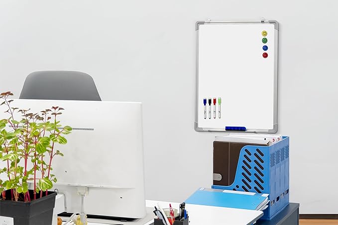 Whiteboard Set - Dry Erase Board 18 x 24 in with 1 Magnetic Dry Eraser, 4 Drywipe Markers and 4 Magnets - Small White Hanging Message Scoreboard for Home and Office (18x24 in)