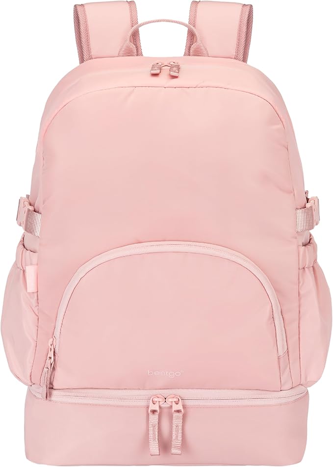 Bentgo 2-in-1 Adult Backpack & Insulated Lunch Bag – Lightweight, Water-Resistant Travel Backpack with 9 Compartments, Laptop Sleeve & Trolley Sleeve for Work & Everyday Use (Soft Blush)