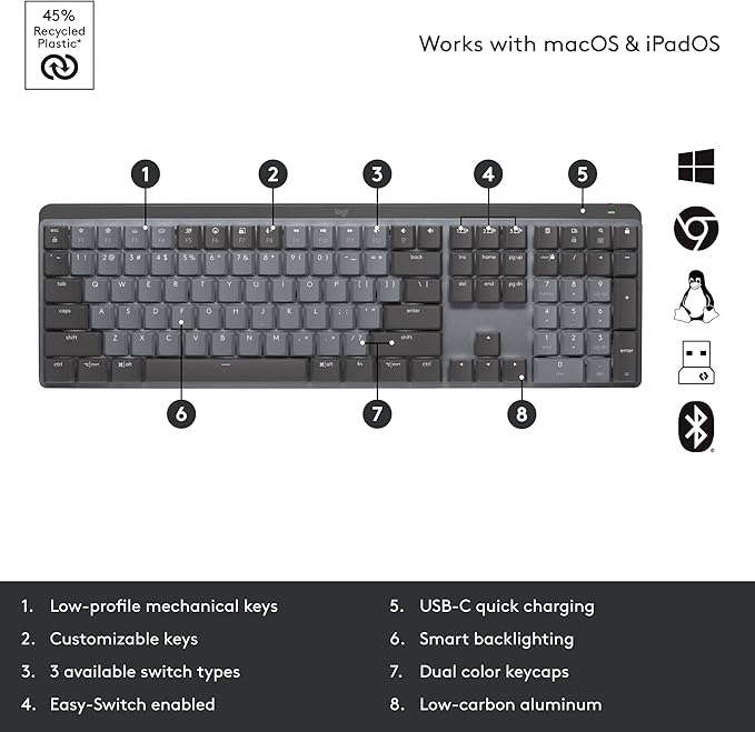 Logitech MX Mechanical Full-Size Illuminated Wireless Keyboard, Linear, and MX Master 3S Performance Wireless Bluetooth Mouse Bundle, macOS, Windows, Linux, iOS, Android