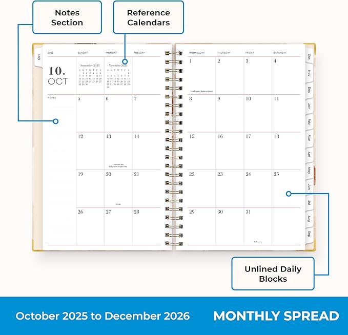 Blue Sky 15 Month 2026 Weekly and Monthly Planner Calendar, October 2025 - December 2026, 5" x 8", Hard Cover, Durable Twin Wire Binding, Laminated Tabs, Storage Pocket, Includes Ruler, Sticky Notes & Stickers, Henri