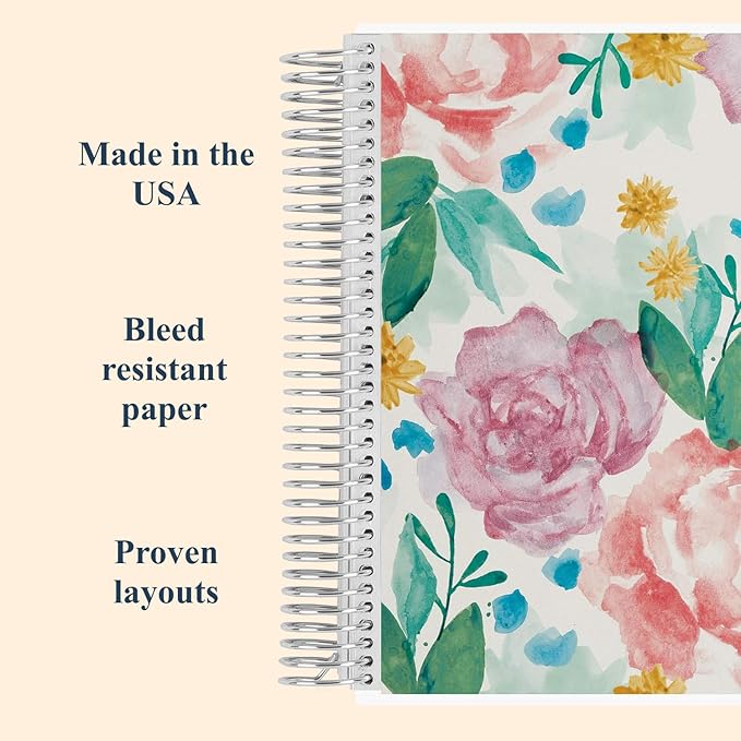 Erin Condren 8.5" X 11" Spiral Bound Productivity Notebook, Watercolor Blooms, Functional 160 Lined Page and 80Lb Thick Paper Spiral Notebook, Stickers Included