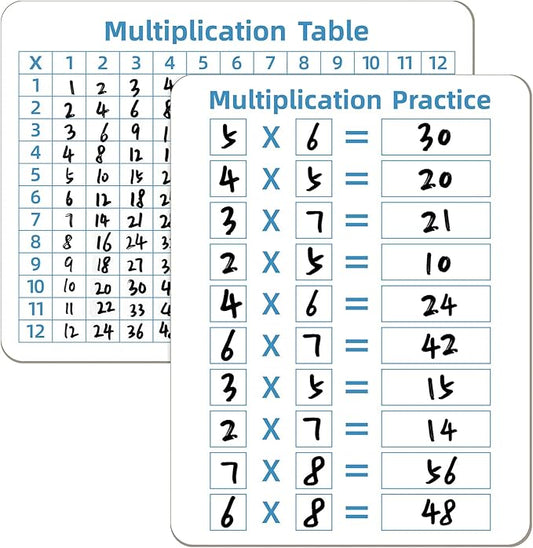 Multiplication Chart Whiteboard - Double-Sided Times Table, 9" x 12" Dry Erase Board, Math Manipulatives White Board for Kids Students, Classroom and Home Learning