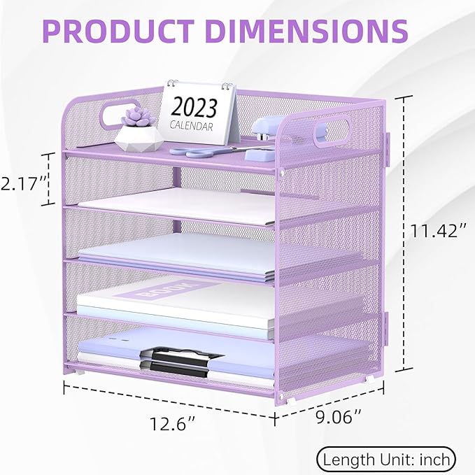 Supeasy 5 Trays Paper Organizer Letter Tray with Handle-Mesh Desk File Organizer, Paper Sorter Desk Organizer for Office, Home or School